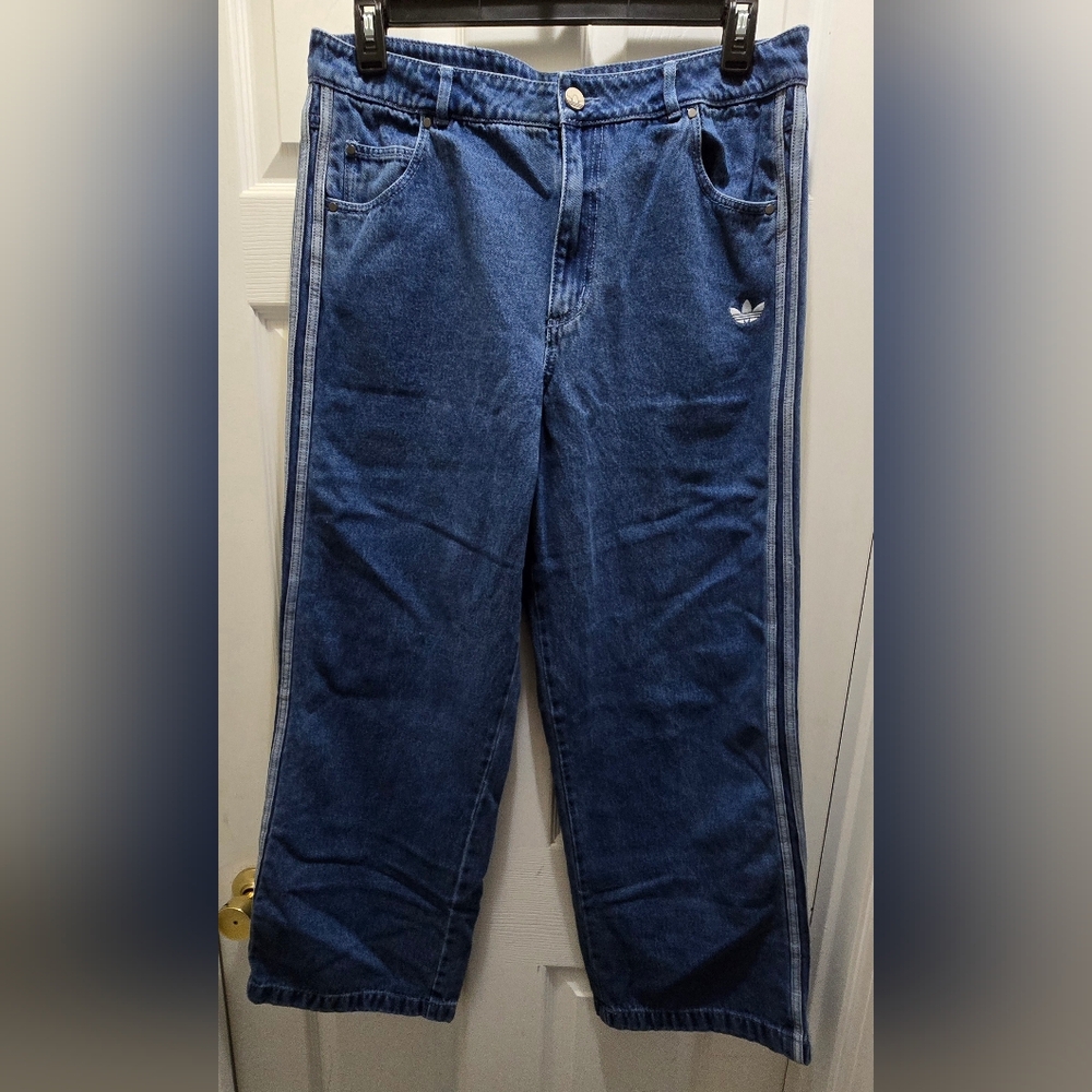 adidas Firebird Denim-Style Track Jeans with Side Stripes 32/32